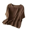 thumbnail image 2 of Blouse for Women Short Sleeve Round-Neck Solid Color Casual Loose T-Shirt Coffee M, 2 of 3