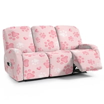 ZIATUBLES 8 Piece Recliner Chair Cover Soft Stretch Paw Pink Reclining Sofa Slipcovers for 3-Seater Couch with Pockets Soft Snug Fit Furniture Protector with Elastic Bottom for Living Room