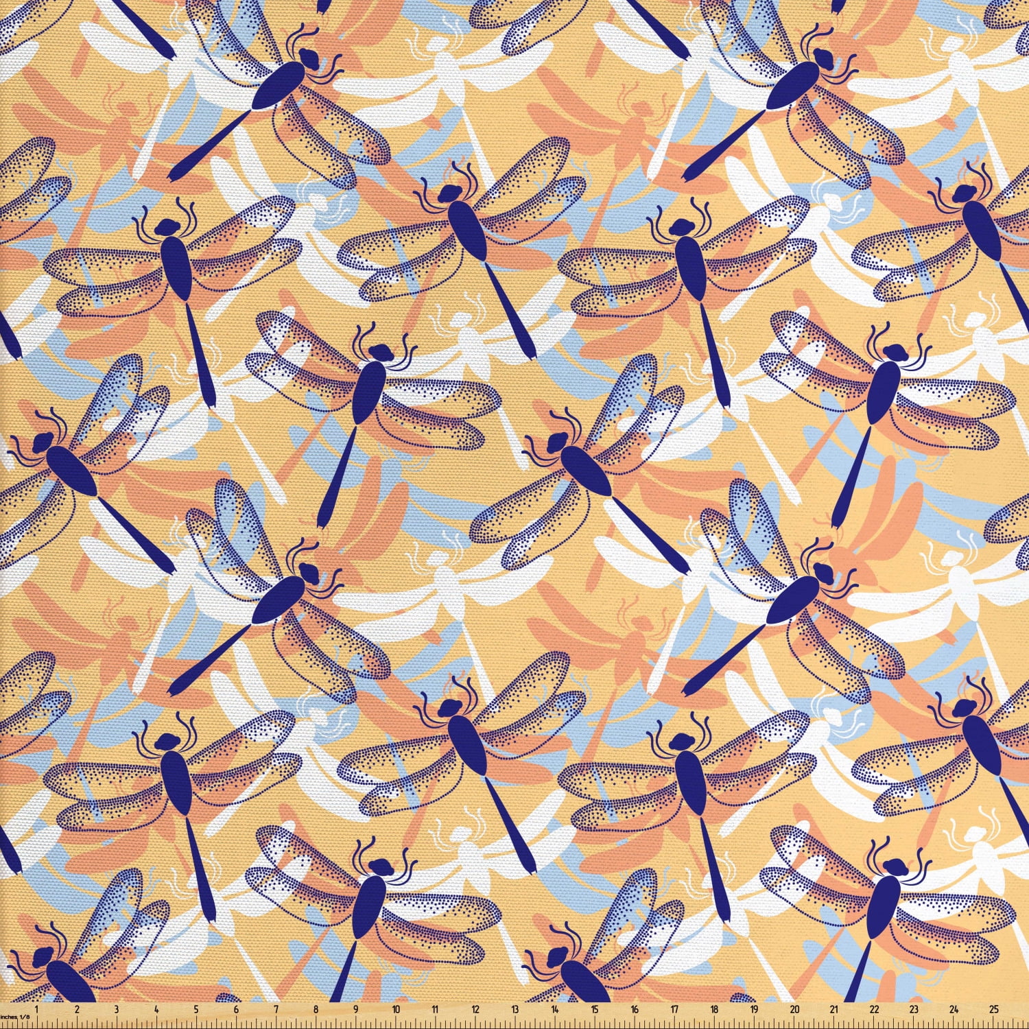 Dragonfly Fabric by The Yard, Uneven Big Repetitive Dragonfly with 2