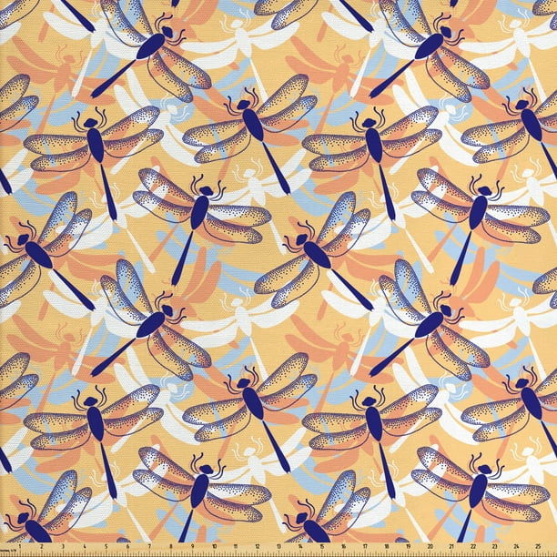 Dragonfly Fabric by The Yard, Uneven Big Repetitive Dragonfly with 2