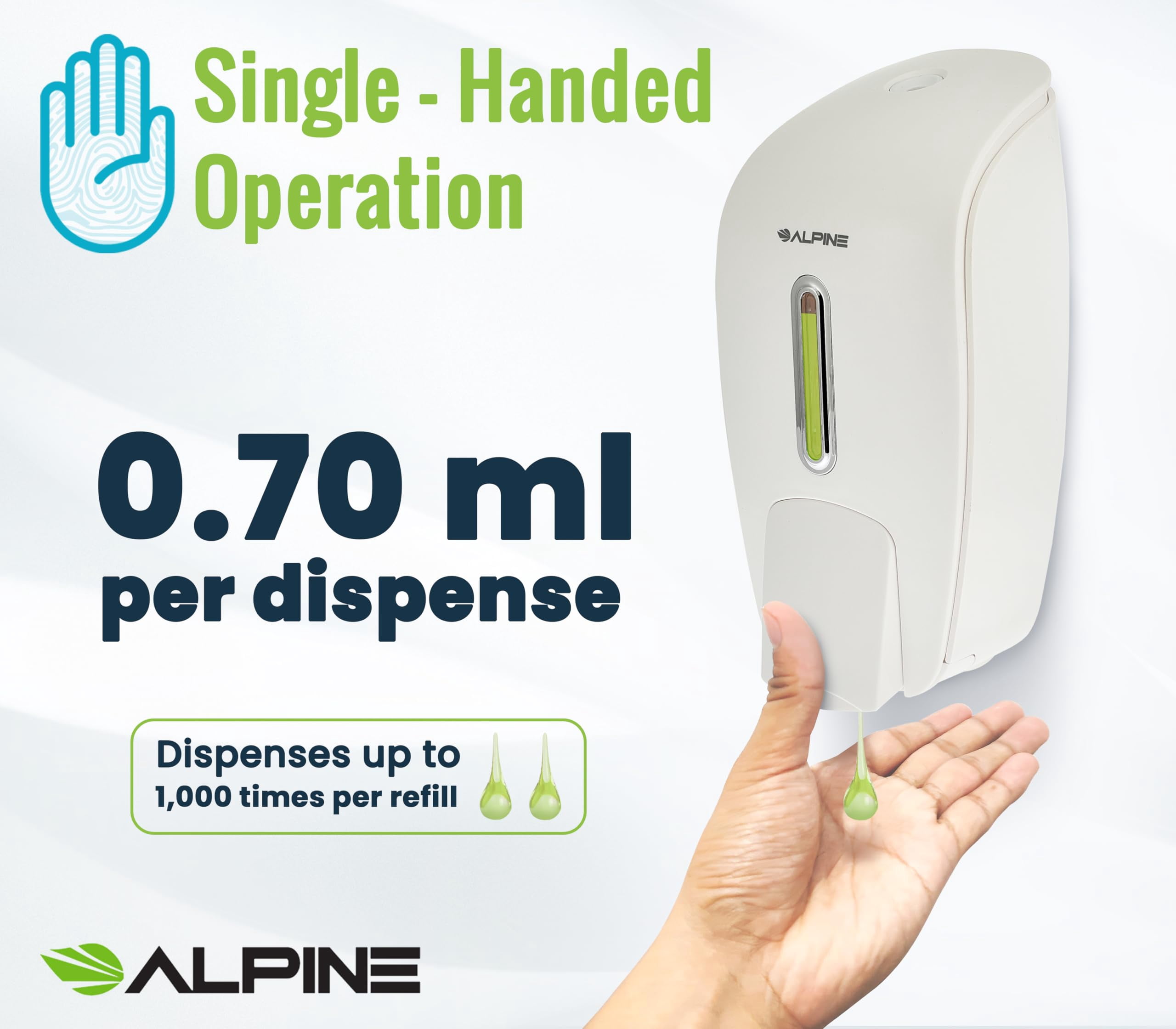 Alpine Manual Soap Dispenser Wall Mount - Commercial Soap Dispenser Wall Mounted for Liquid Soap & Hand Sanitizer Perfect for Bathroom, Kitchen, Refillable 800 ml Capacity (White)