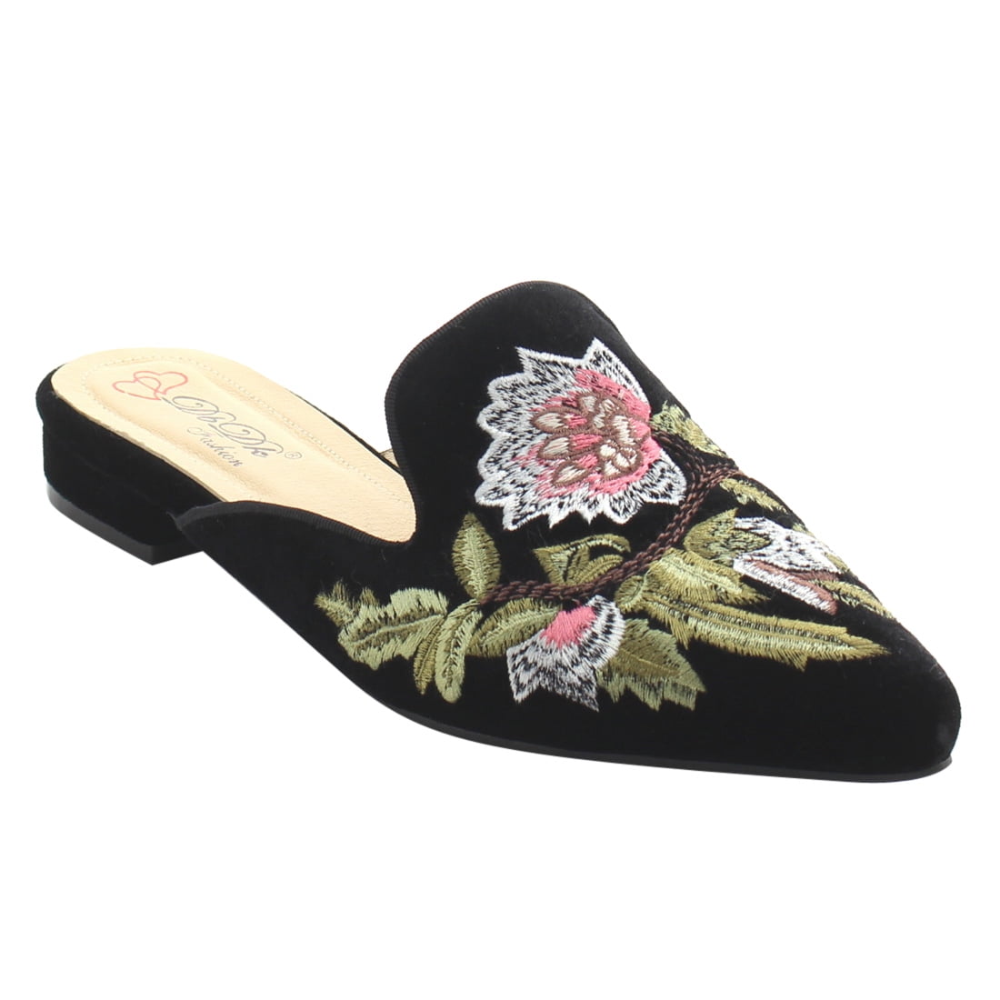 DbDk AG88 Womens Chic Backless Slip On Embroidery Mule Flats