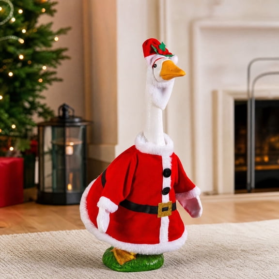 Sruoe Christmas Porch Goose Outfits, 23" Santa Suit Porch Goose Clothes with Black Belt & Santa Hat for Cement Goose, Lawn Goose Clothing for Yard Patio Decoration, Garden Goose Costume