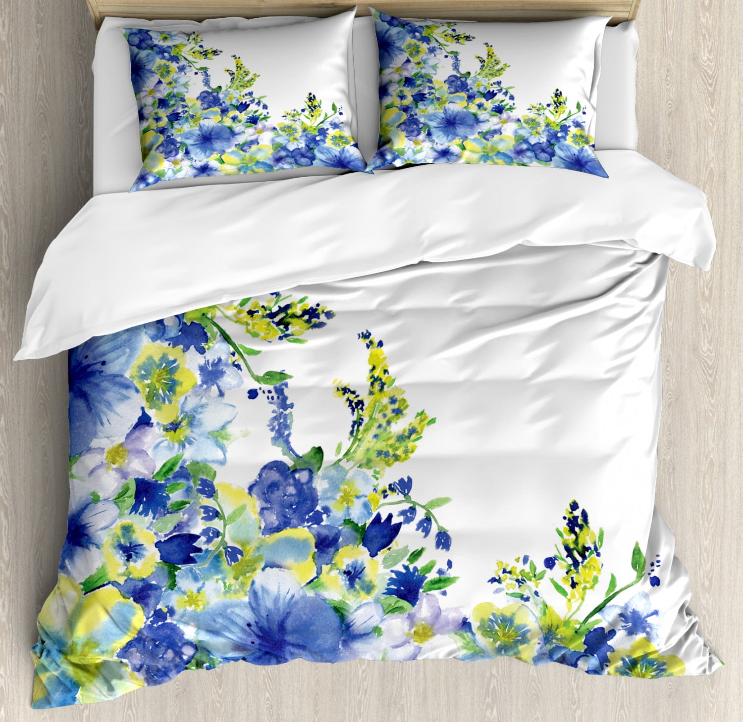 Watercolor Flower Duvet Cover Set Motley Floret Motifs With Splash Anemone Iris Revival Of 4404