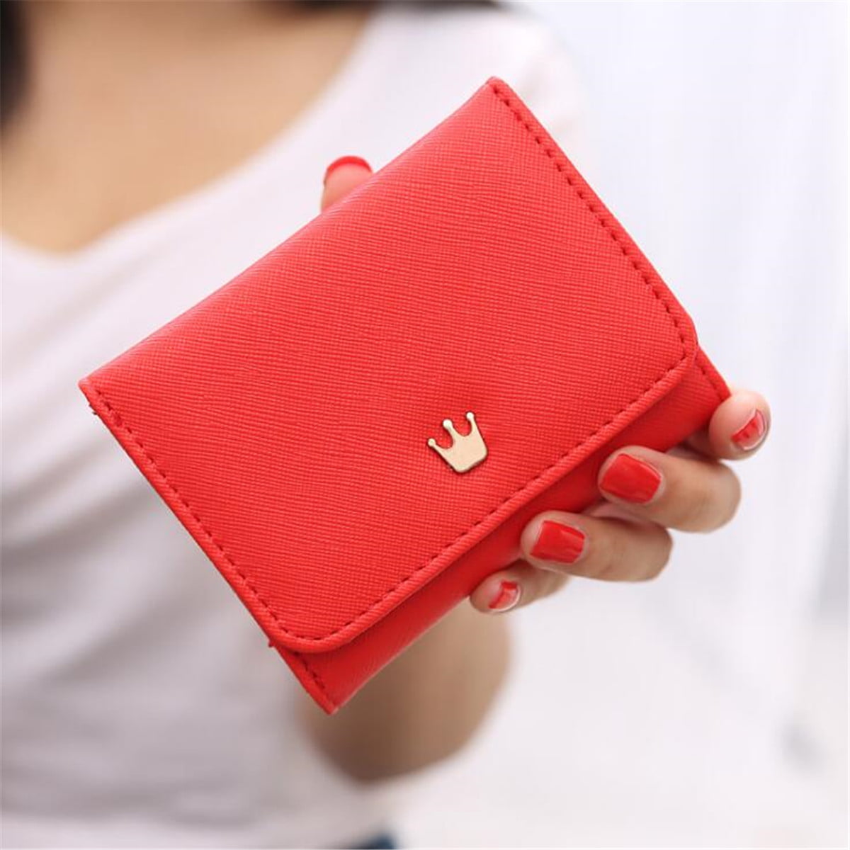 Womens Wallets Red Brick Leather Passport Wallet Coin Purse Girls Handbags