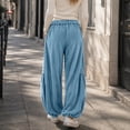 thumbnail image 3 of Women's Baggy Wide Leg Corduroy Pants Casual Drawstring Harem Pants Bohemian Trousers with Big Pockets Blue L, 3 of 6