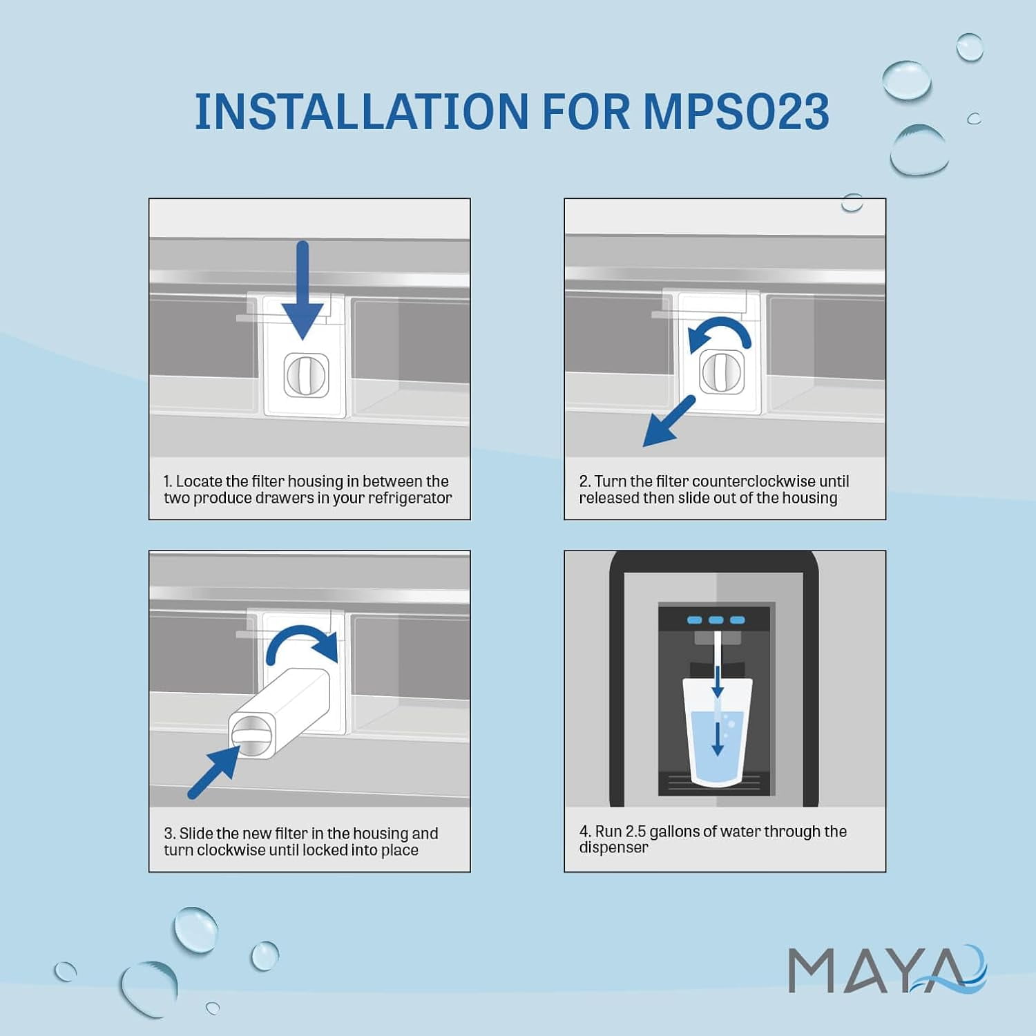 Maya DA97-17376B Refrigerator Water Filter Replacement for Samsung, Compatible with HAF-QIN, RF23M8070SR, HAF-QIN/EXP, DA97-08006C, 3-Pack