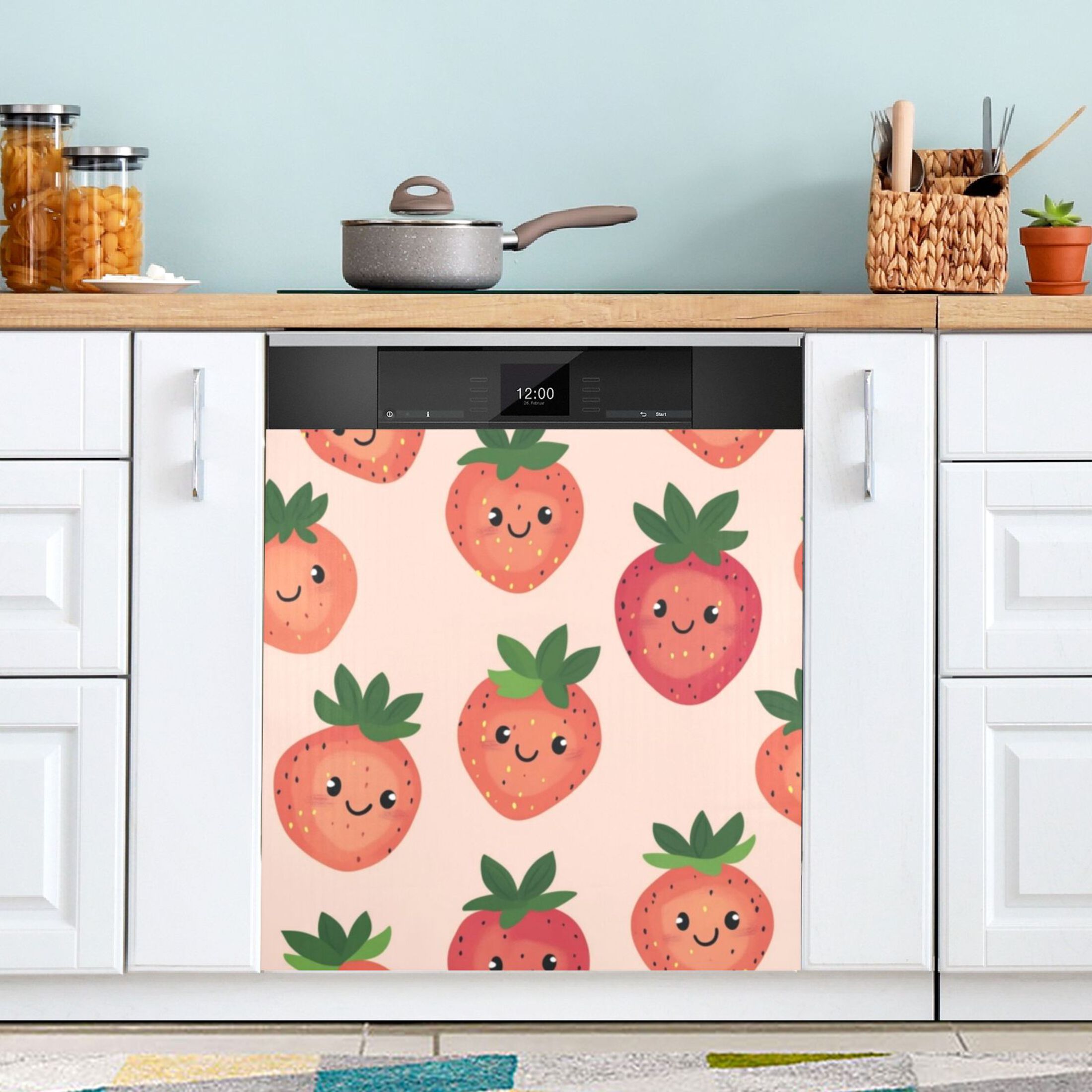 Dishwasher Magnetic Sticker 23x26 Inch Refrigerator Magnetic Sticker Washing Machine Magnetic Sticker Kitchen Panel Magnetic Sticker Home Decor Cute Cartoon Red Strawberries
