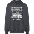 thumbnail image 2 of OXI Hoodie Sweatshirt - I am Currently Unsupervised, Basic Casual Hoodie for Men's and Women Fleece Hoodie Long Sleeve - Charcoal X-Large, 2 of 3