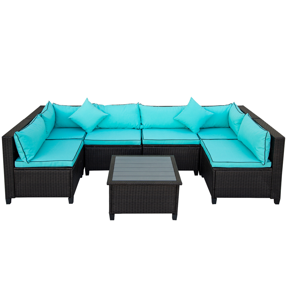 7 Piece Outdoor Patio Furniture Sofa Sets, Sectional Rattan Couch Set, All-Weather Wicker Deck Conversation Set with Coffee Table and Cushions, Bistro Set for Front Porch Garden Yard Poolside, K3248 - image 3 of 12