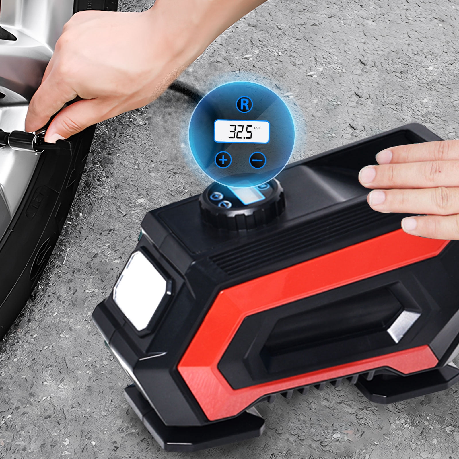 CarCome Portable Tire Inflator,150PSI Air Compressor with Digital Pressure Gauge,12V DC Auto Tire Pump, and Emergency LED Light for Cars, Bikes, Balloons(Red)