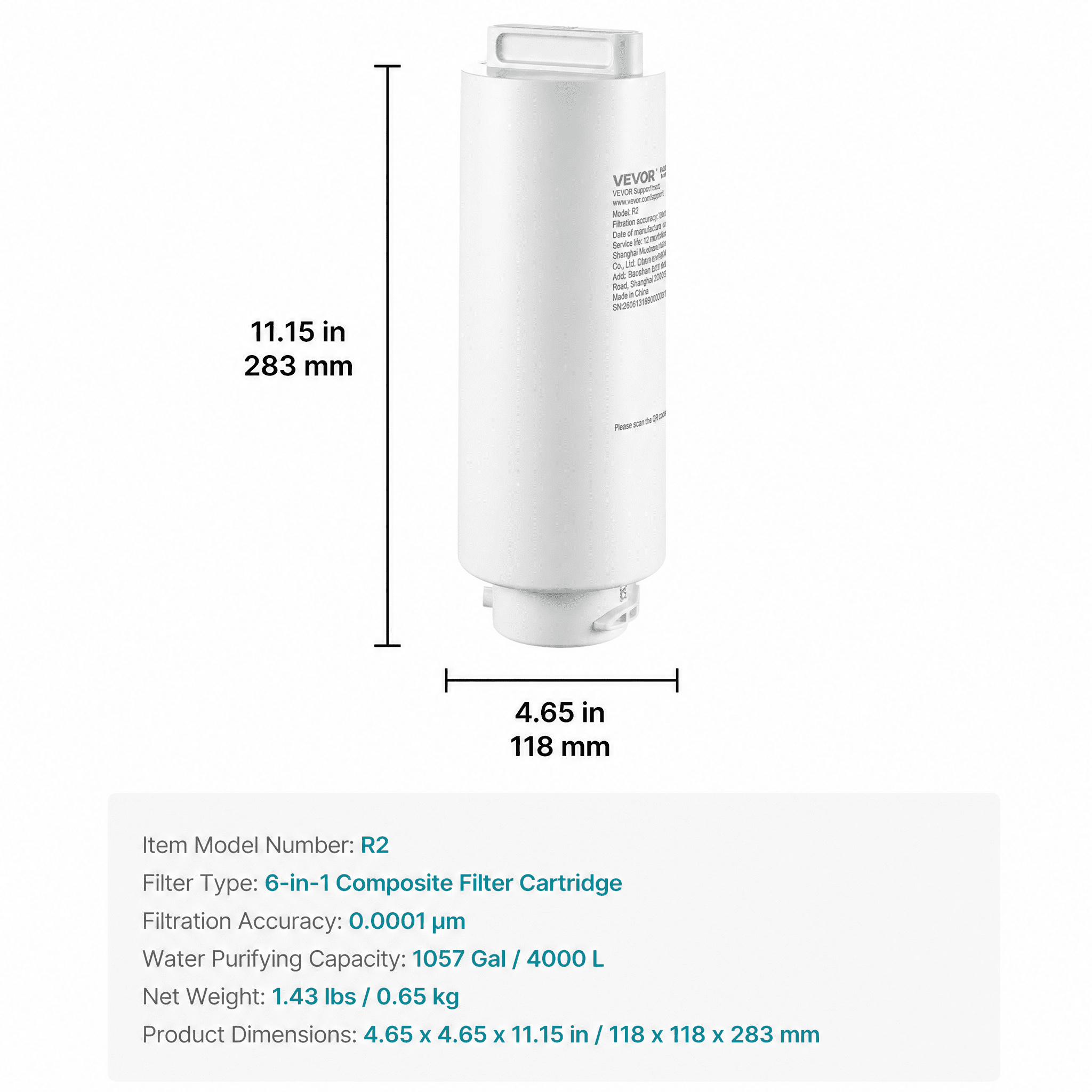 6-Stage Reverse Osmosis Replacement Filter, RO Composite Cartridge with Carbon Block and PP Cotton, Reduces Chlorine and Scale, Compatible with X811B Ice Maker Water Dispenser