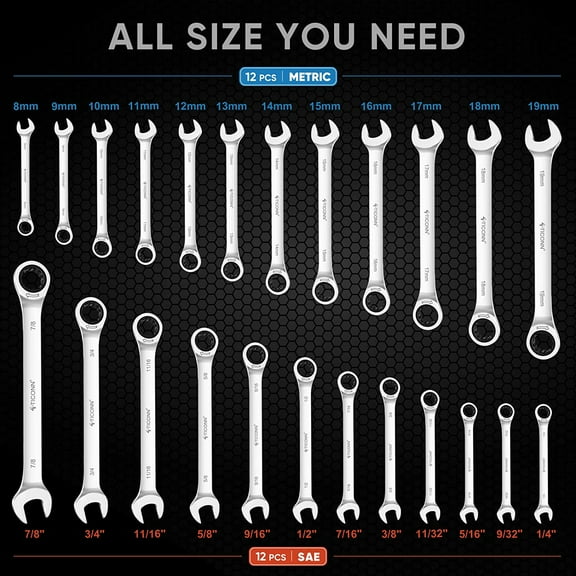 24PCS Ratcheting Wrench Set with Organizer Rack