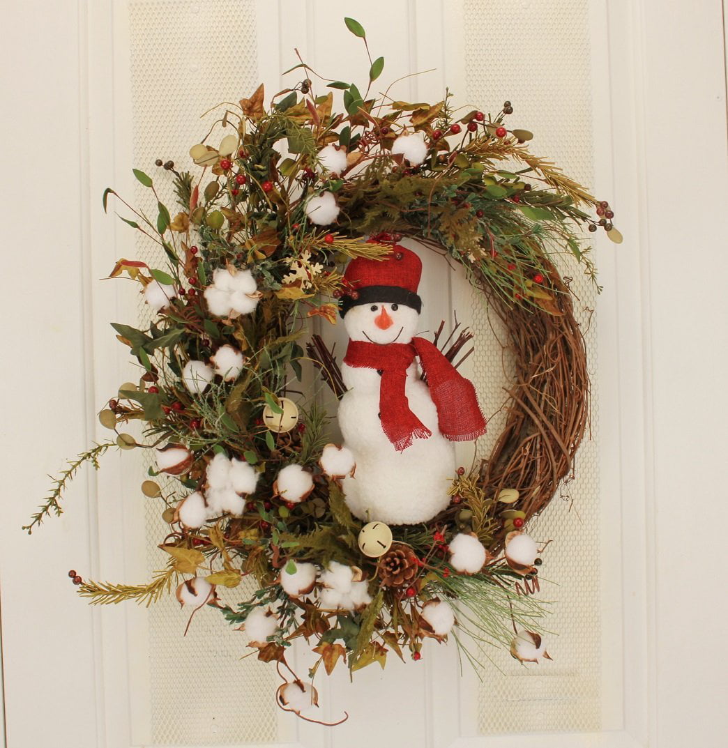 Snowman Christmas Winter Front Door Wreath with Large Snowman Decorative  Glitter Sign Whimsical Holiday Decor for Your Home Porch Entrance