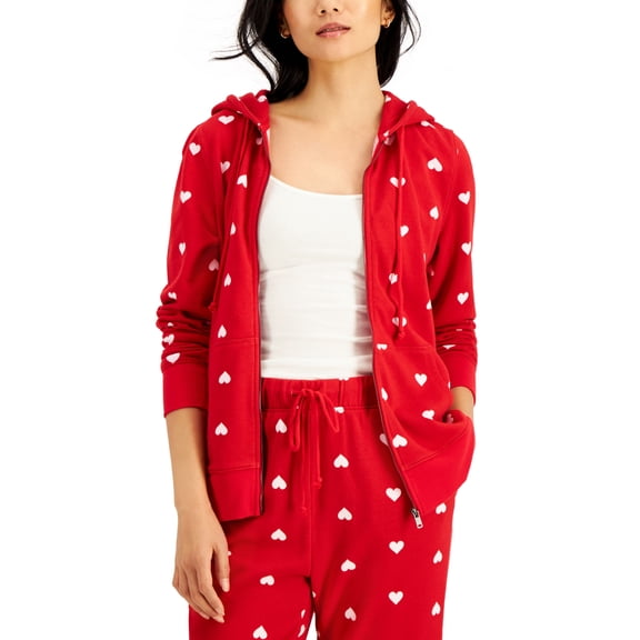 Style & Co Heart Print Zip Up Hoodie Gumball Red S