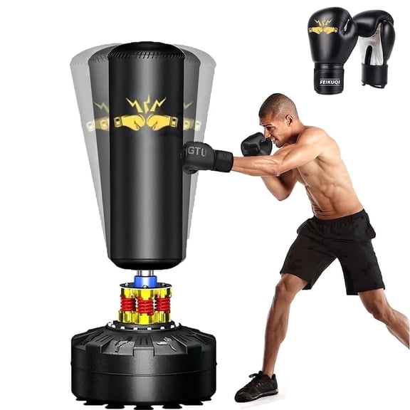 70" Punching Bag with Stand for Adults – 205lbs Boxing Bag, Suction Cup Base & Shock Absorber, Standing Kickboxing Bag for Home Gym