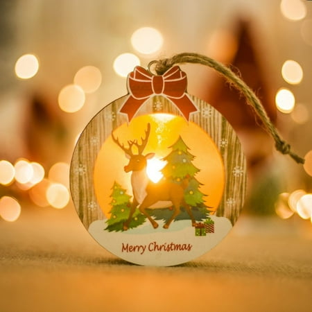 

Home Decor 2PC Christmas Wooden Luminous Decorated Tree Pendant Room Decor Wall Bedroom Bathroom Kitchen Living Room