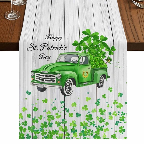 Table Runners 72 Inches Long Dress Scarves, St. Patrick's Day Farmhouse Kitchen Table Runner, Coffee Tablerunners, Spring Lucky Grass Truck Gray Wood 14x72 Inch