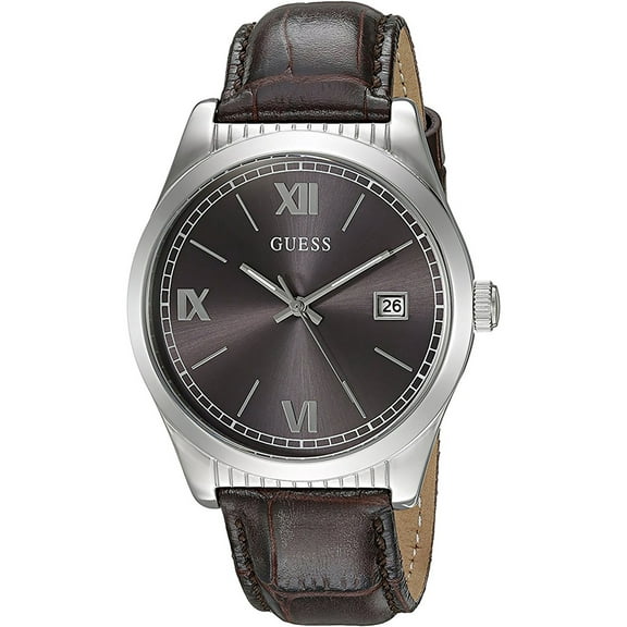 Guess Men's W0874G1, Dress Casual,Stainless Steel Case,Leather Strap,Date,30m WR