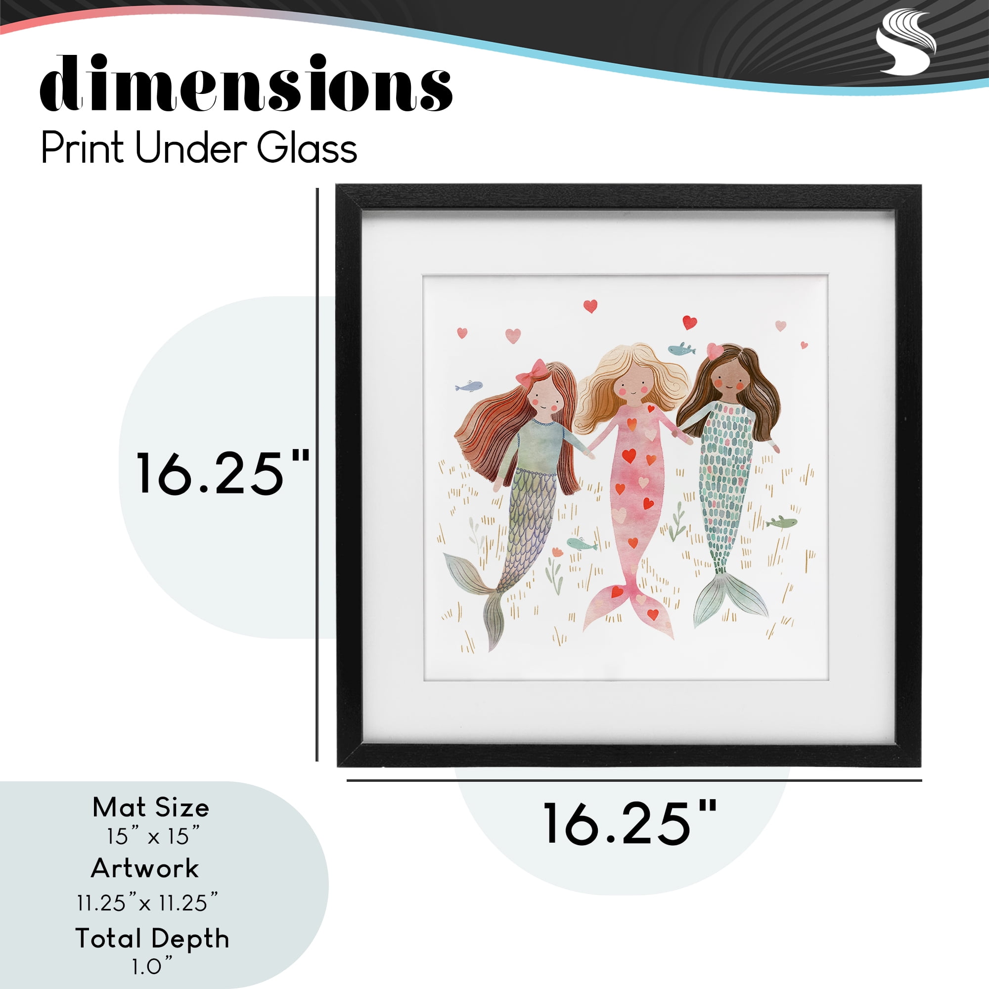 Trio of Mermaids Friendship Black Framed Print Under Glass, design by Leah Straatsma