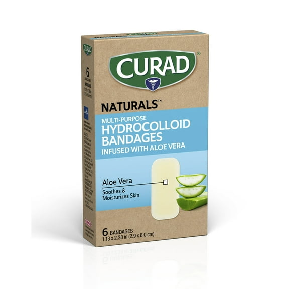 Curad Naturals Aloe Vera Hydrocolloids Bandages, 6 Count, 4 Pack
