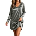 thumbnail image 2 of SELONE Nightgowns Long Sleeve for Women Satin V Neck Short Nightshirts Solid Pajamas Dress Fashion Party Nightwear, 2 of 8