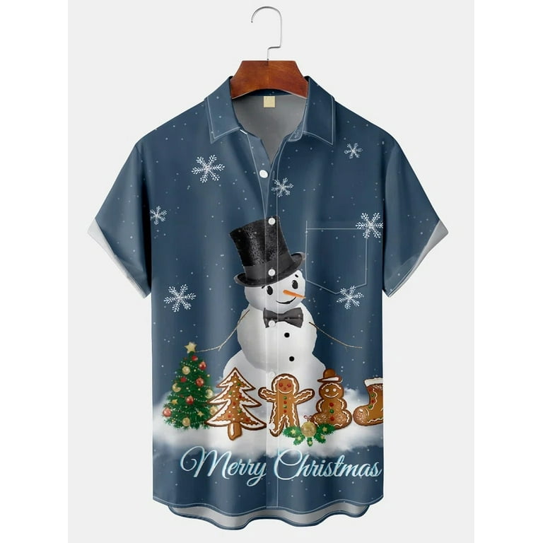 FUNIER Men Christmas Shirt Christmas Print Casual Shortsleeve Button Down Hawaiian Shirts Beach Shirts Gift for Men Walmart