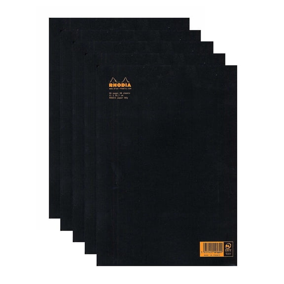 Staplebound Notebooks ruled, black cover, 8 1/4 in. x 11 3/4 in., 48 sheets (pack of 5)