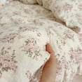 thumbnail image 4 of Muslin Cotton Duvet Cover with Pink Floral Patterns, 1 Piece Super Soft Bedding Comforter Cover for Girls Women, 2-Layer Gauze Ruffled Edges Duvet Protector 79X90'', Machine Washable, No Quilt, 4 of 8