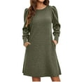 thumbnail image 1 of cfhntfmh Robe Tricotée pour Femmes Manches Longues Bouffantes Automne Slim Côtelée Col Rond Tunique Décontractée avec Poches, 1 of 7