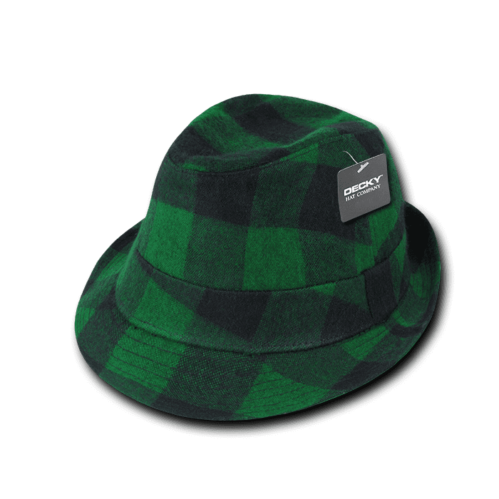 Decky Plaid Fedoras Trilby Panama Hats Men Women Green Plaid
