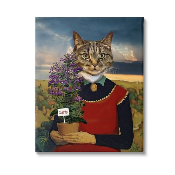 Stupell Industries Gardening Cat with Catnip Animals & Insects Painting Gallery Wrapped Canvas Art Print Wall Art, 16 x 20
