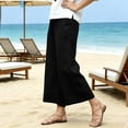thumbnail image 4 of Juslio Linen Pants Women Loose Casual Drawstring Pants, with Pockets Linen Wide-Leg Pants Black L, 4 of 5