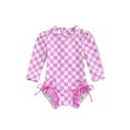 thumbnail image 2 of Musuos Kid Girls One-pieses Beach Swimwear 6 12 18 24M 3 4Y Long Sleeve Checkerboard Print Ruffle Zipper Romper Bathing Suit, 2 of 10