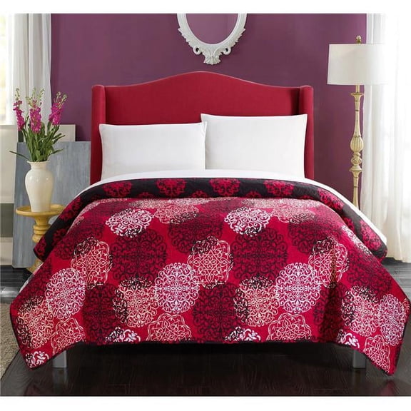 Chic Home QS3441-US Perfect Neville Boho Inspired Reversible Print Queen Quilt Set, Red - 1 Piece