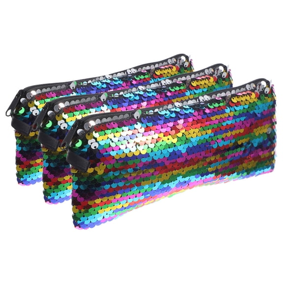 Vosarea 3Pcs Sequin Makeup Bag Portable Cosmetic Pouch Small Zipper Pouch for Travel and Purse Storage