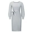 thumbnail image 3 of HAPIMO Women's Knee Length Straight Dress Solid Color Pleated Bandage Spring Round Neck Elegant Casual Trendy Long Sleeve Gray XXL, 3 of 3