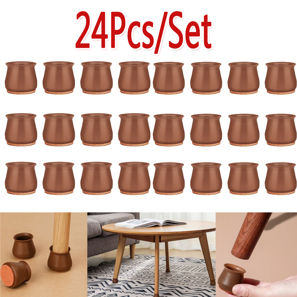 24Pcs New Chair Leg Covers, Felt Bottom Soft Silicone Furniture Foot