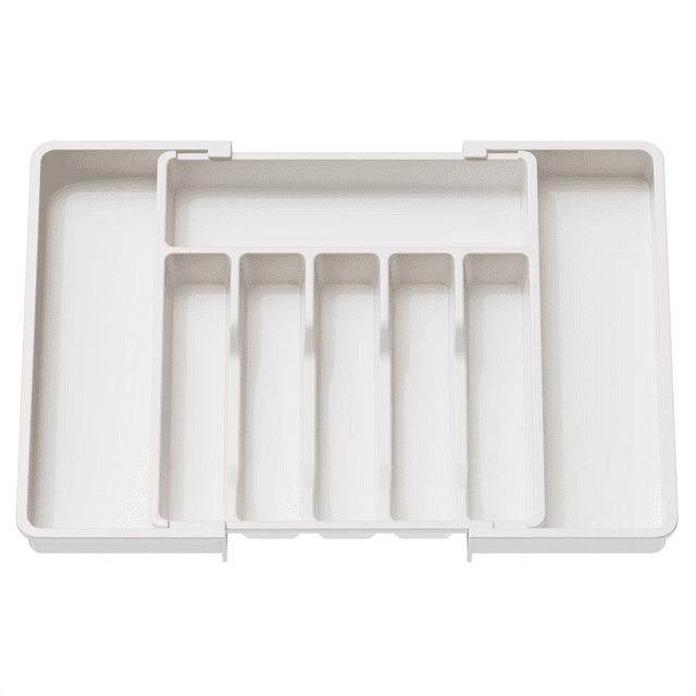 Cutlery Drawer Organiser, Expandable Utensil Tray for Kitchen, Adjustable Silverware and Flatware Holder White
