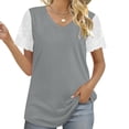 thumbnail image 7 of Busydd Womens Summer Tops Fashion Solid Color Patchwork Lace Blouses Casual Stylish V Neck Short Sleeve T-Shirts Comfy Lightweight Versatile Loose Going Out Tops, 7 of 7