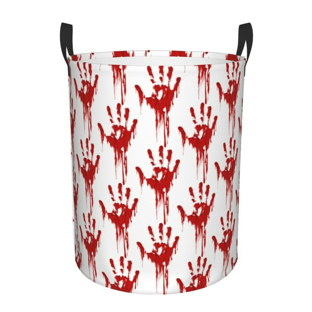 Balery Red Bloody Scary Hands Cesta de ropa redonda con asas, impermeable, independiente, para ropa, juguetes, dormitorio y familia-Medium