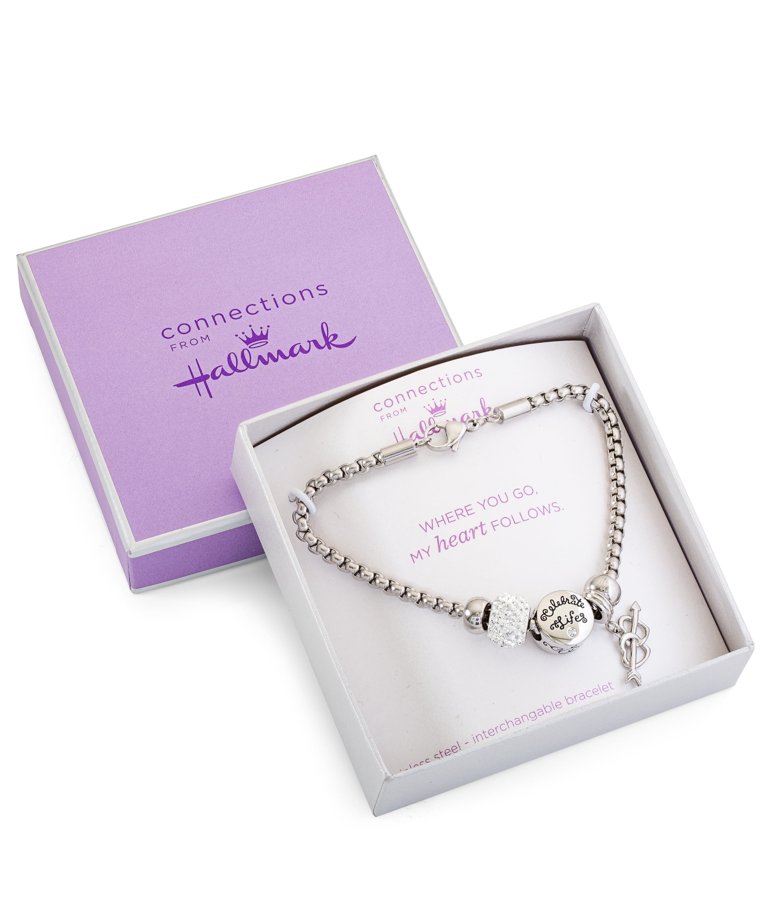 Connections from Hallmark Women's Stainless Steel Love Charm Bracelet Set