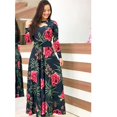 thumbnail image 1 of REDHOTYPE Grande Taille Femmes Manches Longues Poitrine Découpe Conception Longue Robe Florale O Col Taille Haute Stretch Boho Mode Élégante Longue Robe, 1 of 2