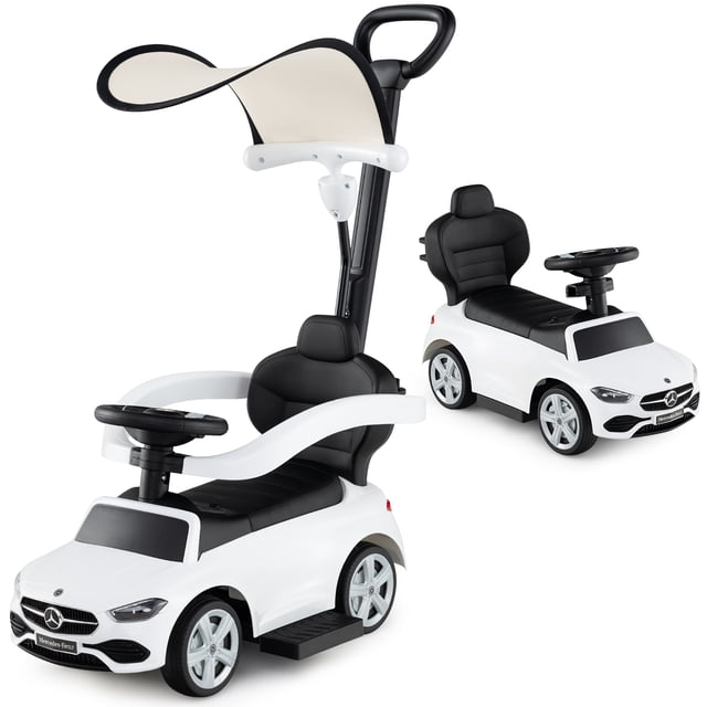 Gymax 3-in-1 Toddler Push Car w/Adjustable Canopy Under Seat Storage Realistic Sounds White