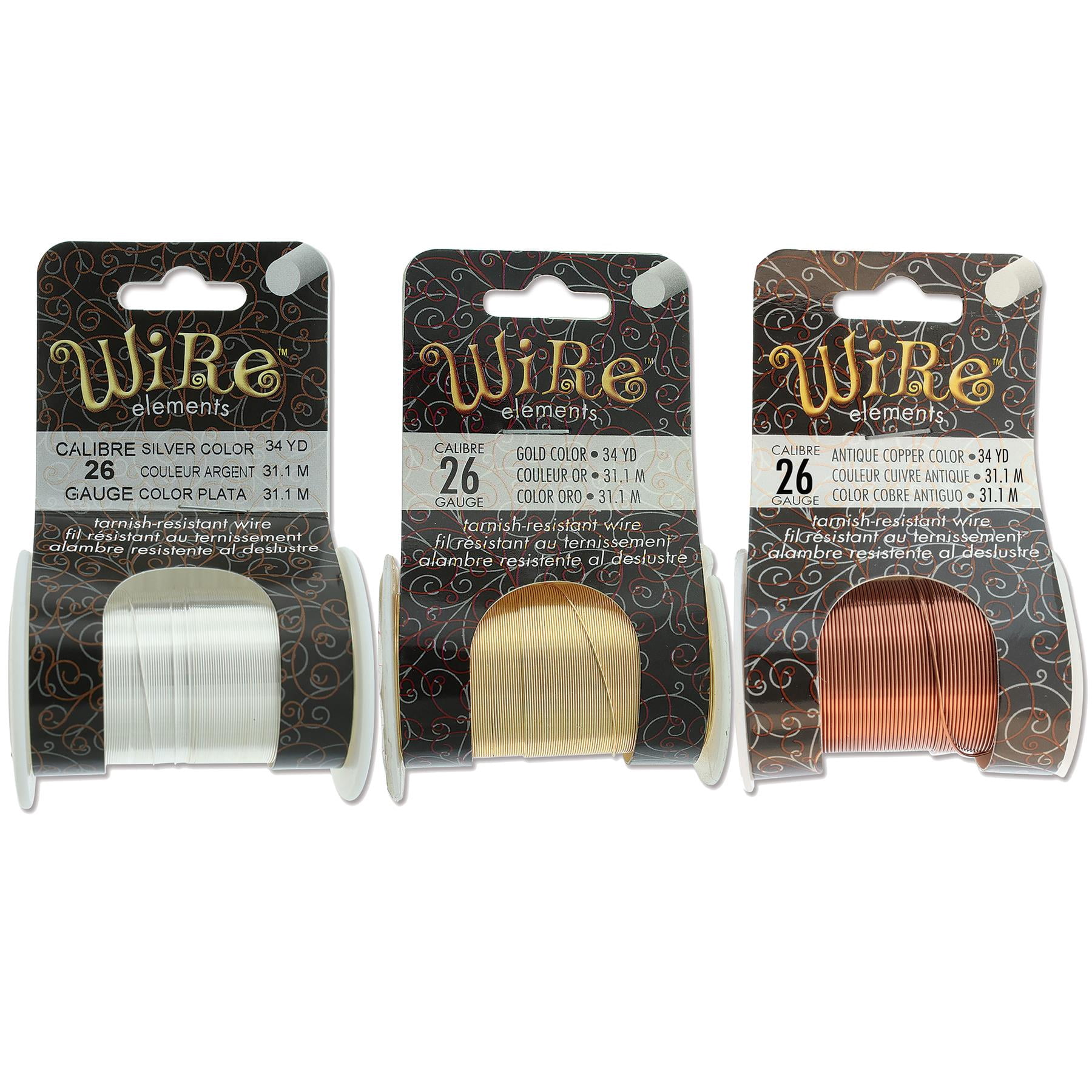 The Beadsmith Wire Elements 26-Gauge Lacquered Tarnish-Resistant Copper Wire for Jewelry Making, 4-34 Yard, 31.09 Meter Spools (Gold, Silver, & Copper Color)