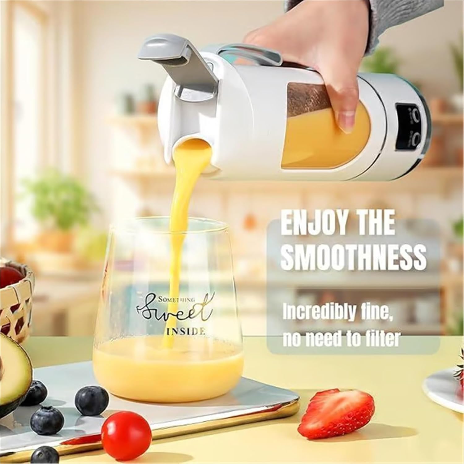 Digital Display Juicer-Smart LED Display,3 Speed Portable Juicer Fruit Mixers,Usb Rechargeable 12-Blade Ice Crusher With Digital Display,for Smoothies Liquid Diet
