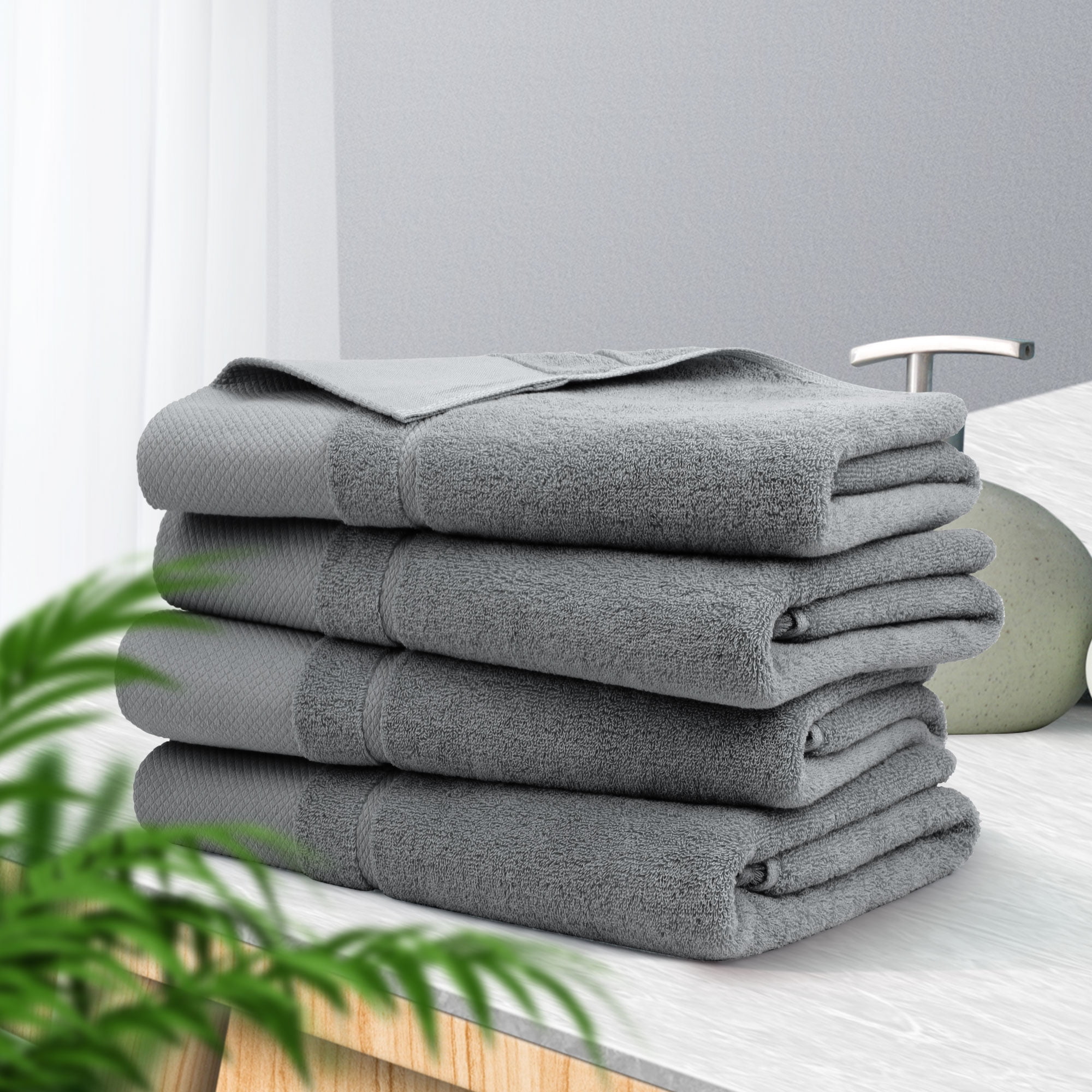REGALWOVEN Bath Towel Set 27" x 54", Soft 100% Combed Cotton 600 GSM Luxury Towels  for Bathroom Kitchen Gray 4