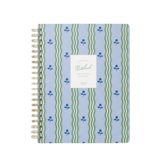 Papier To Go, College Ruled, Lined Notebook, Spiral, Hardcover, B5 Size - 7.1"" x 10"" inches, Stripe and Floral Print - Ric Rac, Blue
