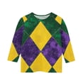 thumbnail image 3 of CLOISE Boys 3/4 Sleeve Shirts Girls Youth Mardi Gras Purple Crew Neck Tops Print Outfits Fall Winter Clothes 7T, 3 of 5