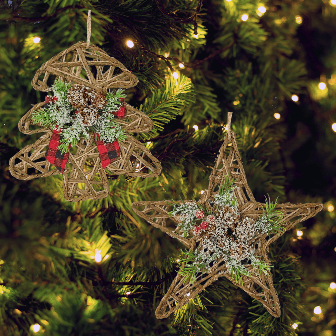 4pc Woven Jute Tree and Star Shaped Ornament Set - for Christmas Decor - Factory Direct Craft